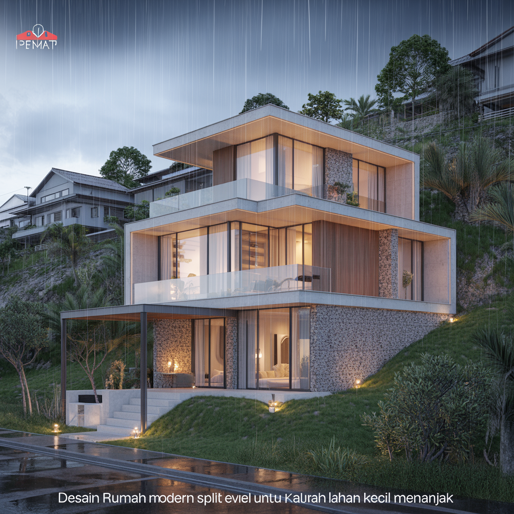 Desain Rumah Modern Split Level untuk Lahan Kecil Menanjak