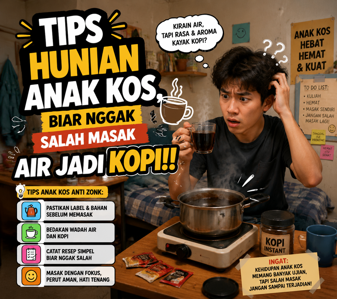 Tips Hunian Anak Kos, Biar Nggak Salah Masak Air Jadi Kopi!!